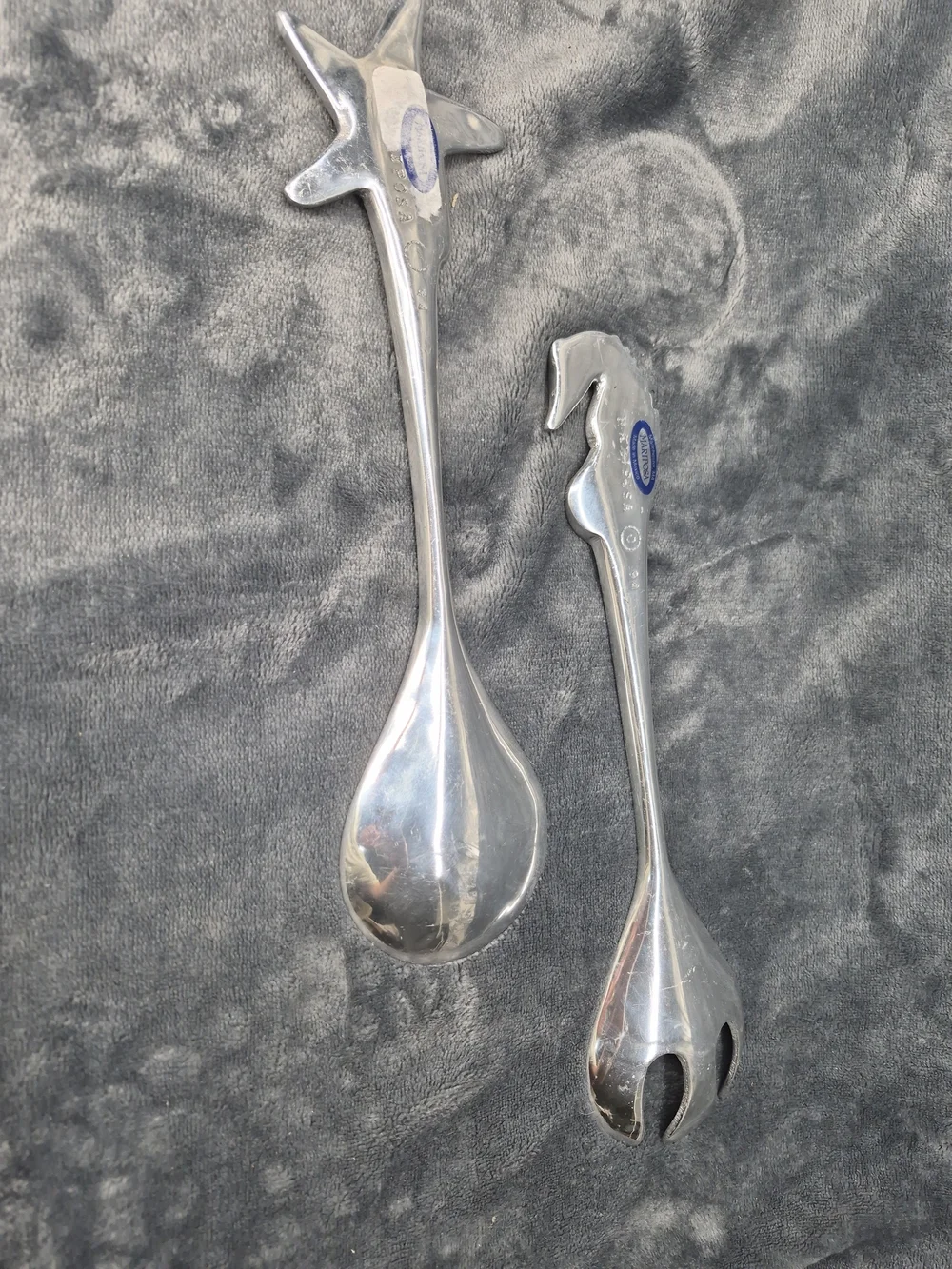 Vintage Mariposa Coral Seashell Aluminum Serving Set Starfish & Seahorse 2 Pcs